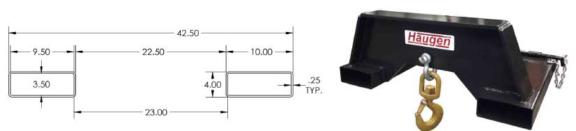 High Capacity Fork Mounted Swivel Hooks Dimensions